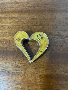 Vintage Signed Kerissa Silver Tone Yellow W/Flowers Heart Brooch - Picture 1 of 9