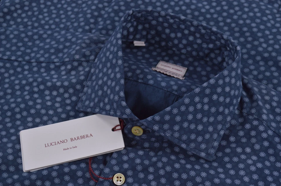 Luciano Barbera NWT Cotton Button Up Long Sleeve Shirt Size L in Geometric Blues - Image 1 of 4