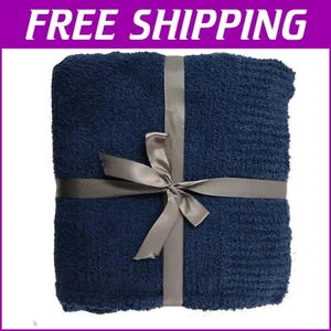 Breathable 60x80 Navy Blue Knit Throw Blanket - Stylish Warmth for All Seasons - Picture 1 of 10