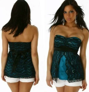 BAMBOLA SENZA SPALLINE TOP IN PIZZO CON PAILLETTES_TAGLIA: XS-XL_INGHILTERRA - Foto 1 di 6