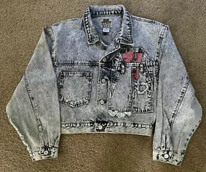 Women Union Made Denim Patch Crop Jacket Acid Washed with Levis Buttons - Picture 1 of 6