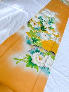 Vintage Kimono Fabric Picked From Furisode 67”x14” Multi Color Base v404 - Picture 1 of 10