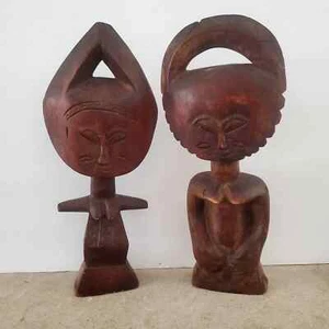 Ashanti Akuaba Hand Carved Wood Statue Ghana Fertility 14.8" Figure Folk Art - Picture 1 of 10