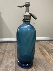 Vintage Antique Seltzer Glass Bottle 1 Liter Argentina Blue Cerveceria Quilmes - Picture 1 of 6