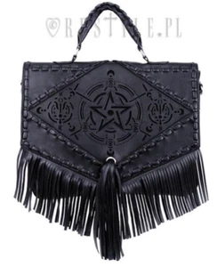 Gothic messenger bag satchel fringe, laser cut, alchemical logo NEW Boho goth - Picture 1 of 6