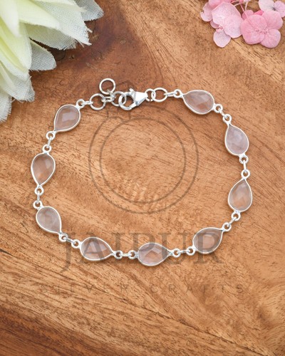 VALENTINO Bracciale regolabile argento sterling 925 massiccio quarzo rosa naturale JSB30