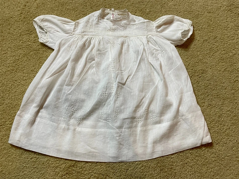 Antiguo Vestido de Algodón Batista Blanco Bebé Eduardiano Francés Años 10 Hecho a Mano Bordado Foto 1 de 4