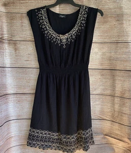 JeansWest Black Dress ~ Size 10 Women's ~ Shirted Waist, Embroidered - Picture 1 of 10