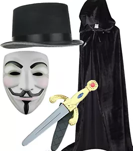 Erwachsene Halloween Mann Fawkes Anonymous Hacker V für Vendetta Kostüm Partykleid - Bild 1 von 6
