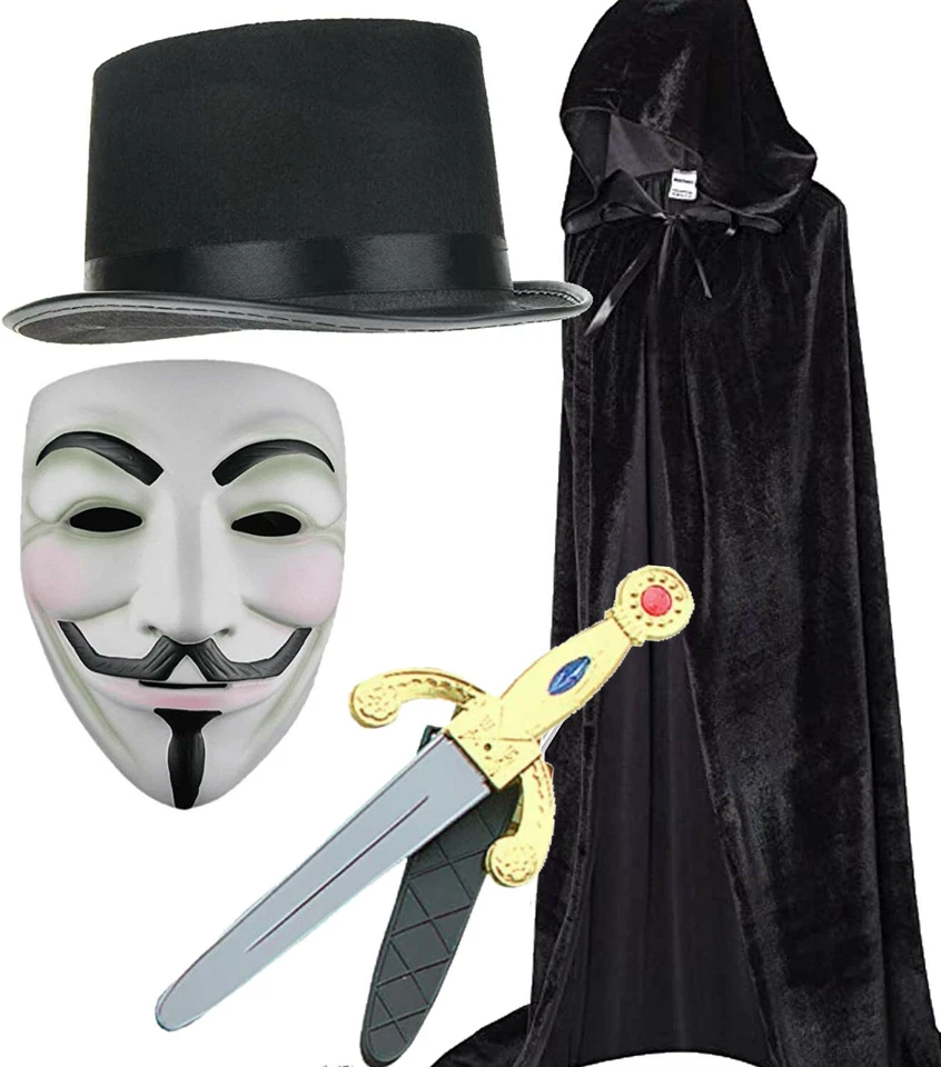 Adulto Halloween Guy Fawkes Anónimo Hacker V de Vendetta Disfraz Vestido de Fiesta Foto 1 de 1