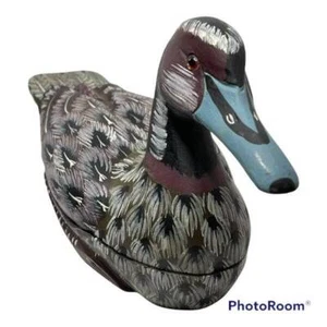 Señuelo de pato de madera pintada vintage caja decoración escondite escondido estatuilla - Imagen 1 de 7