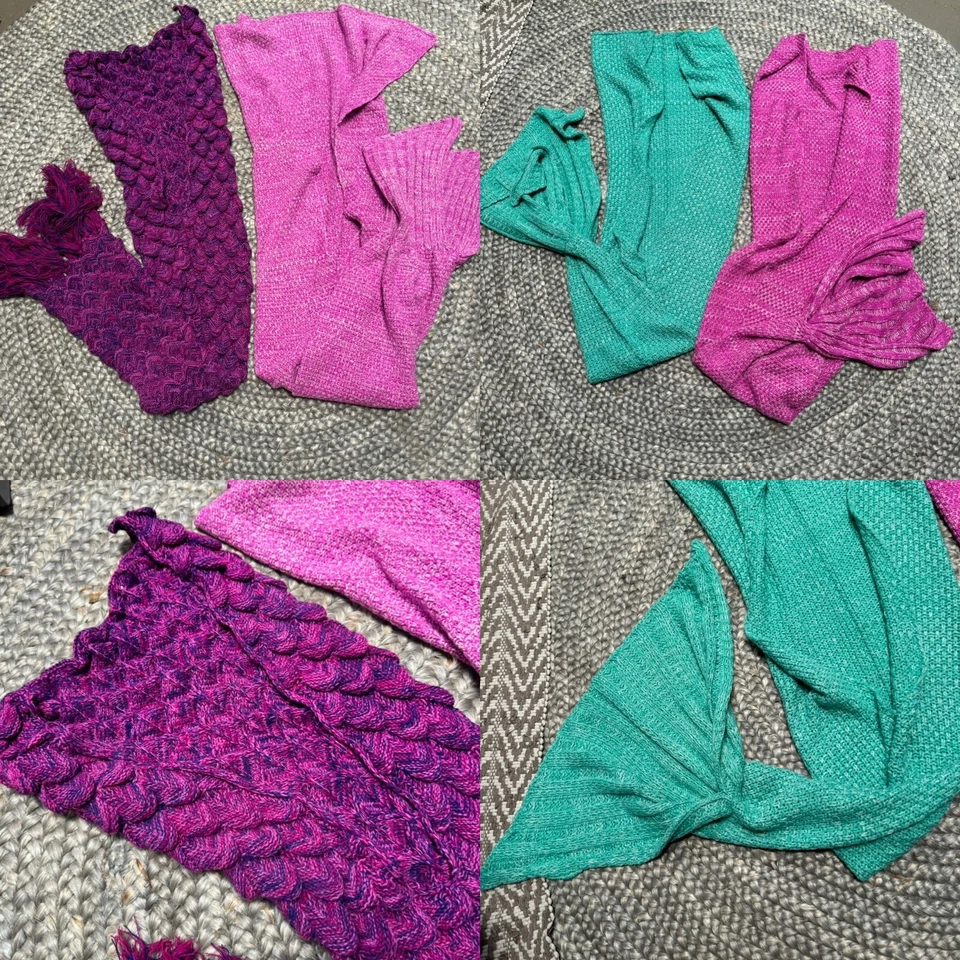 Manta cola de sirena azul rosa púrpura tejida a mano ganchillo manta lote de 4 piezas Foto 1 de 4