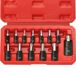 13-Piece Torx Bit Socket Set, 1/4”, 3/8” and 1/2” Drive T8-T60 Star Socket Se... - Picture 1 of 8