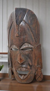 Antique Wooden Decorative Tribal Mask Original Old Hand Carved - Picture 1 of 6
