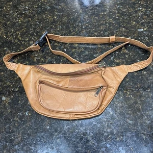 Riñonera vintage de cuero marrón cinturón bolso festival cremalleras boho - Imagen 1 de 8