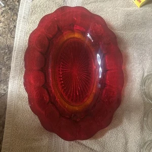 Piatto ovale in vetro per monete rosso rubino Fostoria 12,5” vintage vetro - Foto 1 di 4