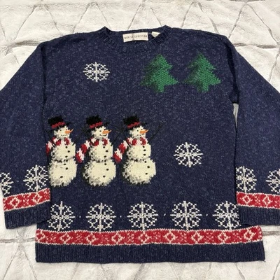Suéter de Navidad Muñeco de Nieve Marisa Christina Vintage Azul Marino Mezcla de Lana Pequeño Vacaciones Foto 1 de 4