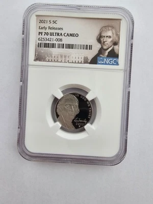 2021 S MINT PF70 ULTRA CAMEO JEFFERSON NICKEL GRADED NGC 5C CLAD ER COIN  - Image 1 of 4