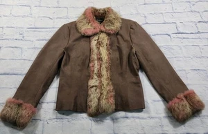 BEBE Lederjacke DAMEN GRÖSSE S Cropped gefärbt Kaninchenfell VINTAGE Y2K  - Bild 1 von 17