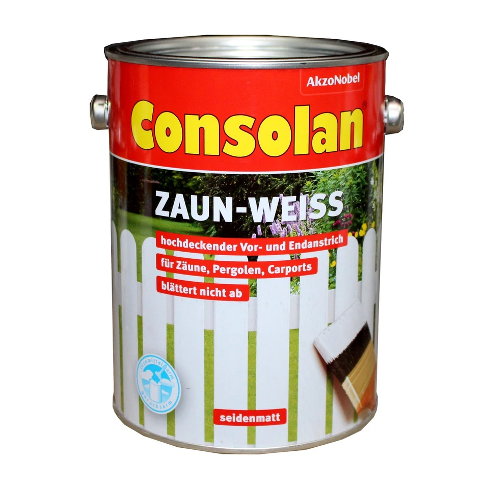 Consolan Zaunweiss 2,5L Zaun Weiss Holzfarbe Deckfarbe - Bild 1 von 1