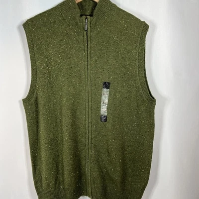 NWOT Linea Uomo Wool Blend Sleeveless Zip Green Speckled Sweater Vest Size M - Image 1 of 4