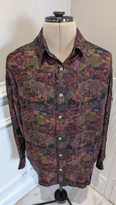 Vintage 90's Coogi Men's L Multicolor 100% Silk button-down shirt Made in Italy - Picture 1 of 20