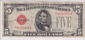 FIVE DOLLAR UNITED STATES NOTE UNITED STATES OF AMERICA SERIES 1928 C $5 BILL - Picture 1 of 2