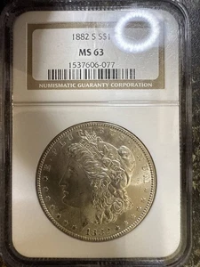 1882 S Morgan Silver Dollar NGC MS-63 - Picture 1 of 2