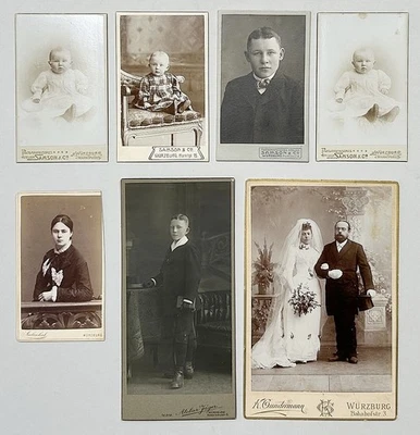 Würzburg / 7 x CDV + Kabinett Portrait Fotos 1880 Frauen Männer Baby photos - Bild 1 von 2