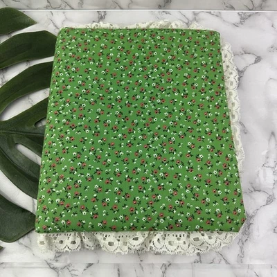 Vintage 80s Fabric Covered Photo Album Green White Lace Trim Cottage Large - Image 1 of 4
