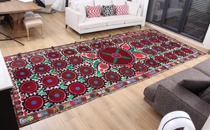 Suzani Fabric Table Cover Home Gift 6.43' x 15.35' Vintage Fast Shipment 16606 - Picture 1 of 24