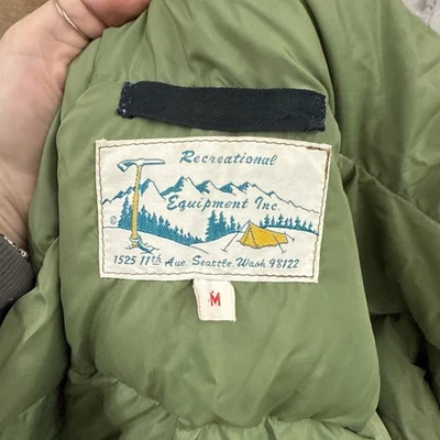 REI VINTAGE DOWN COAT FULL ZIP Woman 1960S PUFFER ULTRA WARM COAT M Green - Image 1 of 4