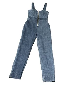 7 For All Mankind Denim Linen Blend Jumpsuit Dark Wash Size S - Picture 1 of 11
