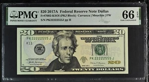 2017A $20 DALLAS Fancy Binary ***PK22222555*** Note PMG 66EPQ - Picture 1 of 2
