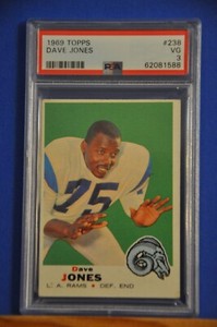 1969 Topps Football Card Dave "Deacon" Jones HOF Los Angeles Rams PSA 3