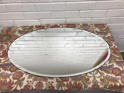 ANTIQUE VINTAGE OVAL FRAMELESS BEVELED MIRROR 26” X 15” X 1” MANTLE WALL Cover