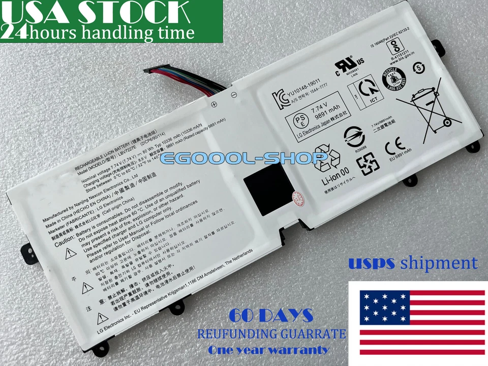 全新正品 LBV7227E 电池 适用于 LG Gram 16 16T90P 16Z90PC 16Z90PG 17Z90N 17Z90P — 第 1/4 张图片