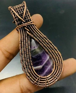 Amethyst Lace Gemstone Copper Wire Wrapped Handmade Pendant Jewelry Gift For Her - Picture 1 of 3