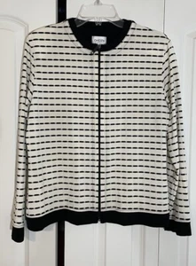 Chicos 1 Travelers Womens Slinky Jacket Sz M Black White Striped Full Zip VNTG - Picture 1 of 8