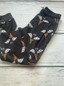 Unisex youth 8 Black fleece pants with bats carrying pizza Smoke free home - Picture 1 of 2