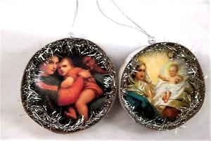 Jesus Jungfrau Maria Weihnachtsschmuck 2er Set Papier & Lametta Heilige Familie Neu - Bild 1 von 2