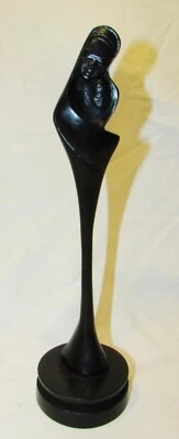 VIERGE A L'ENFANT SCULPTURE MODERNISTE EN BOIS ART AFRICAIN EBENE - Photo 1/4