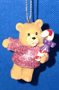 Glittery Pink Shirt Mini Bear With Candy Cane Ornament. TB28 - Picture 1 of 3