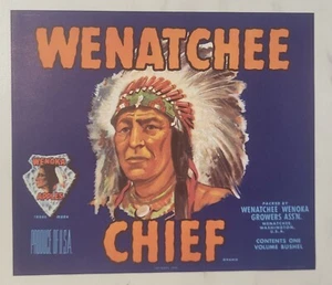 ADVERTISING Label Wenatche Chief Apples Wenatchee Washington Indian - Picture 1 of 1