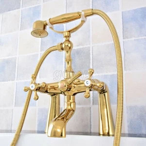 Gold Color Brass Deck Mount ClawFoot Bathroom Tub Faucet With Hand Shower Gtf787 - Picture 1 of 10