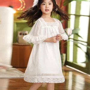 Kids Girls Lace Mesh Nightdress Sleepwear Princess Nightgowns Palace Style - Picture 1 of 11