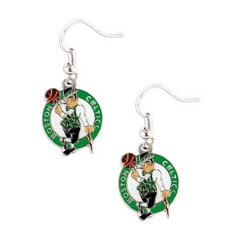 Boston Celtics NBA Logo Silver Dangler Earrings Hypo-Allergenic Cover