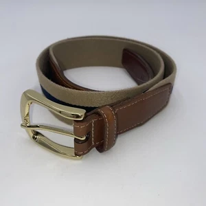 Torino Mens Brown Leather Fabric Belt 32 Brass Buckle 1 " Wide Made in USA - Picture 1 of 7