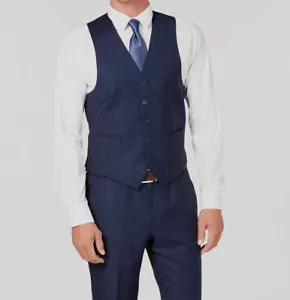 $175 Michael Kors 37S Men's Blue Classic Fit Wool Plaid Suit Waistcoat Vest - Picture 1 of 2