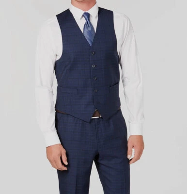 $175 Michael Kors 37S Men's Blue Classic Fit Wool Plaid Suit Waistcoat Vest - Image 1 of 2